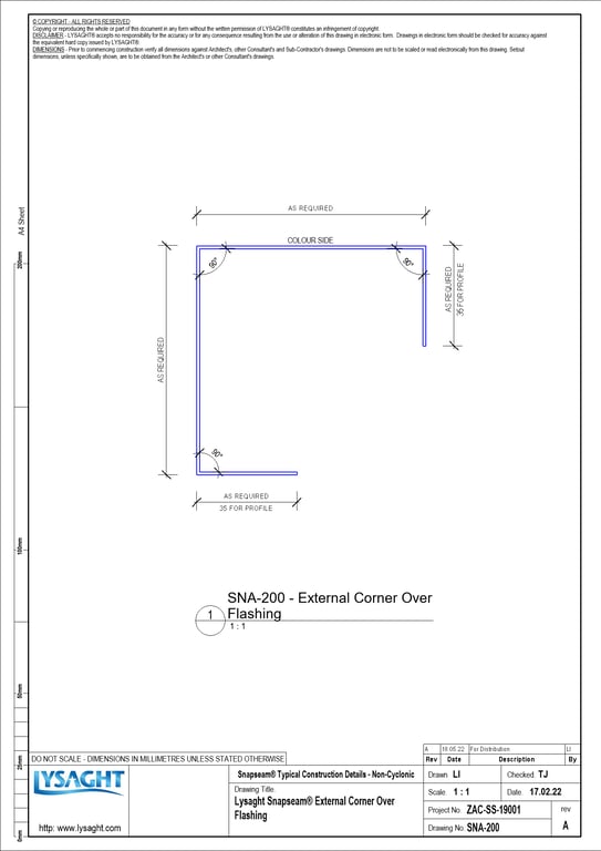  Image of SNA-200 - Lysaght Snapseam® External Corner Over Flashing