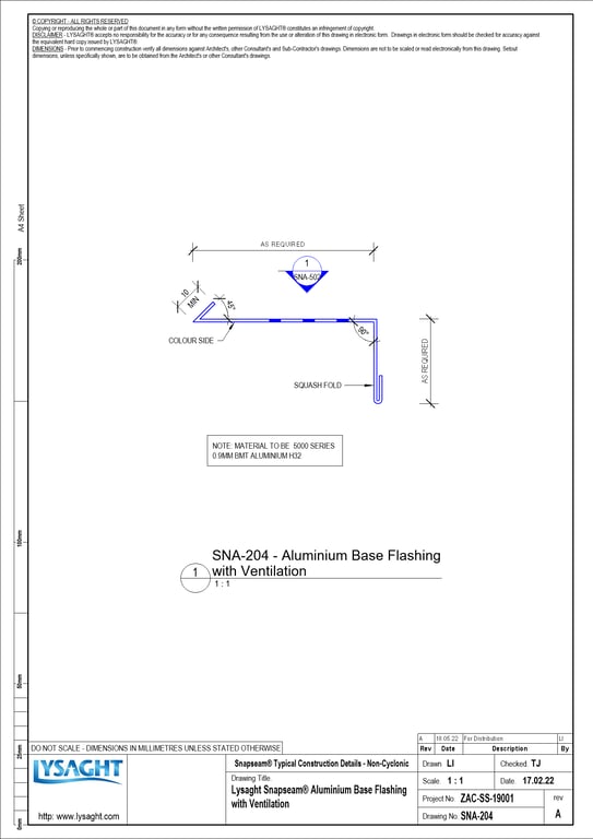 Navigate to SNA-204 - Lysaght Snapseam® Aluminium Base Flashing with Ventilation