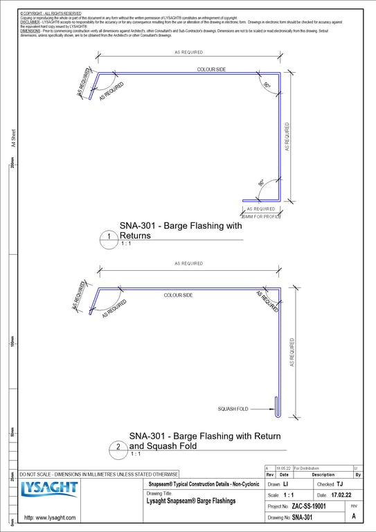 Navigate to SNA-301 - Lysaght Snapseam® Barge Flashings