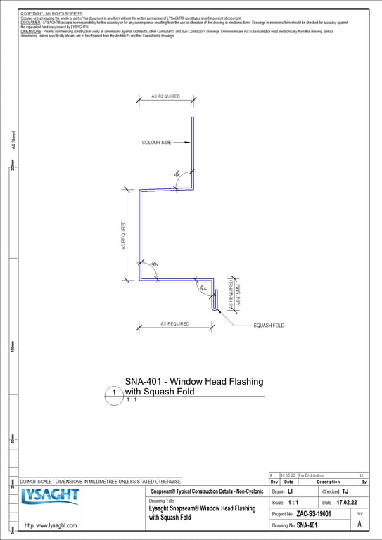 Navigate to SNA-401 - Lysaght Snapseam® Window Head Flashing with Squash Fold