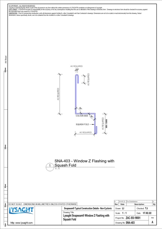Navigate to SNA-403 - Lysaght Snapseam® Window Z Flashing with Squash Fold