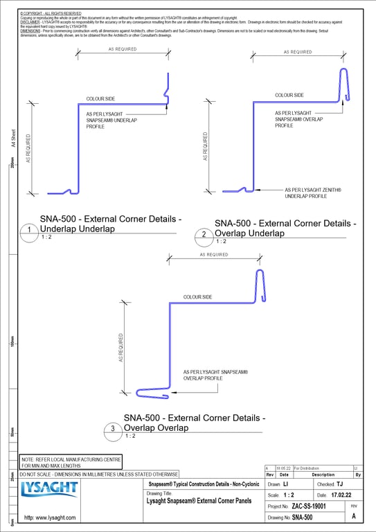 Navigate to SNA-500 - Lysaght Snapseam® External Corner Panels