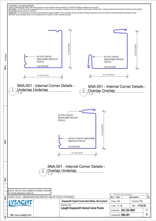 Navigate to SNA-501 - Lysaght Snapseam® Internal Corner Panels