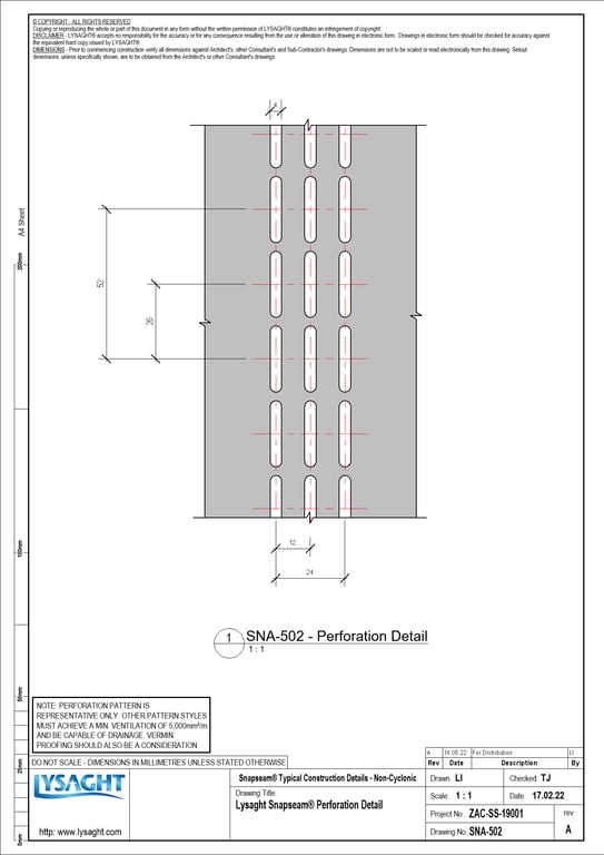 Navigate to SNA-502 - Lysaght Snapseam® Perforation Detail