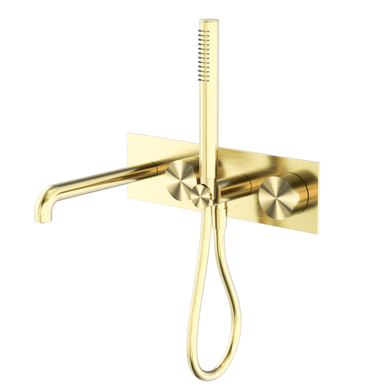 Nero Kara Progressive Shower System With Spout 230mm 250mm NR271903A230BG Image of TapSet Wall Nero KaraProgressive Shower Spout BackPlate