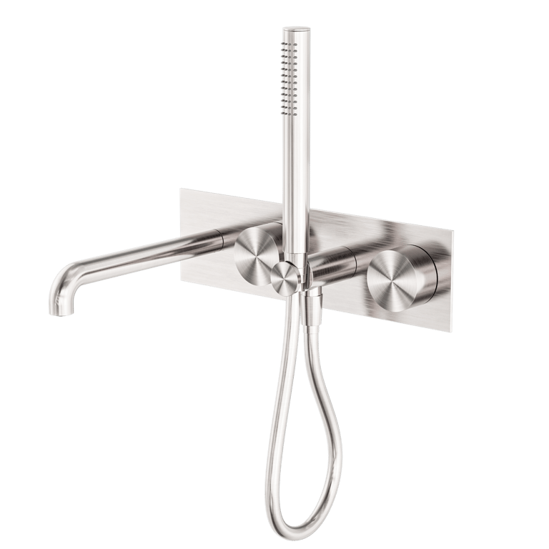 Nero Kara Progressive Shower System With Spout 230mm 250mm NR271903A230BN Image of TapSet Wall Nero KaraProgressive Shower Spout BackPlate
