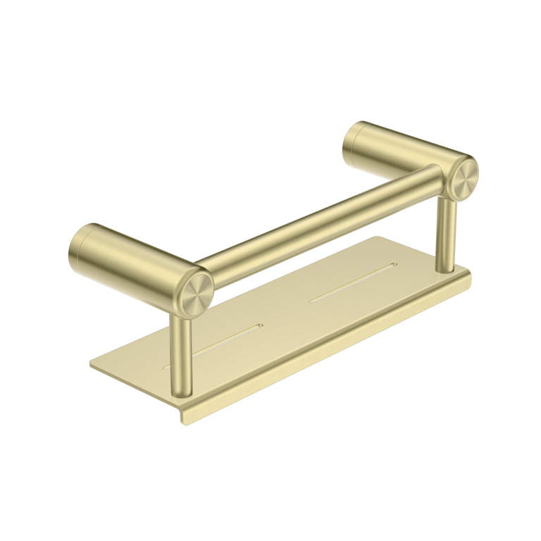 Nero Mecca Care 25mm Grab Rail With Shelf 300mm 450mm NRCR2512CBG Image of GrabRail SurfaceMount Nero MeccaCare Shelf