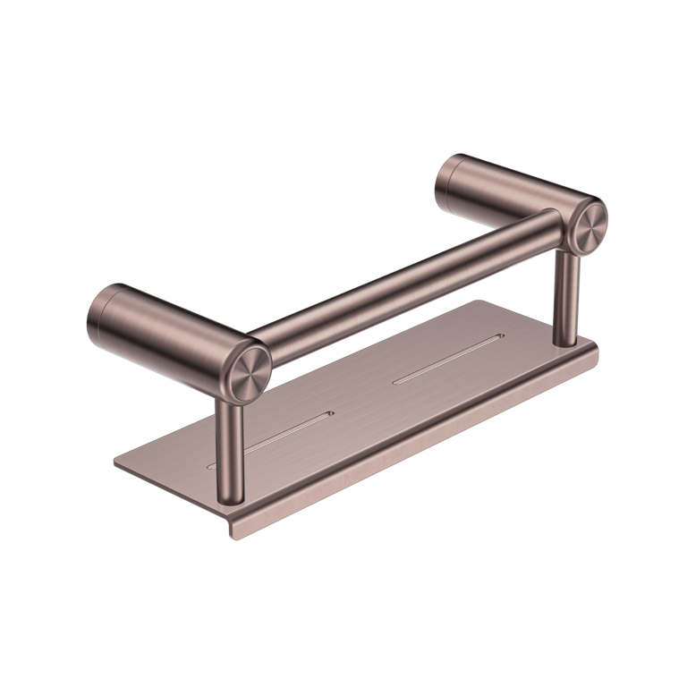 Nero Mecca Care 25mm Grab Rail With Shelf 300mm 450mm NRCR2512CBZ Image of GrabRail SurfaceMount Nero MeccaCare Shelf