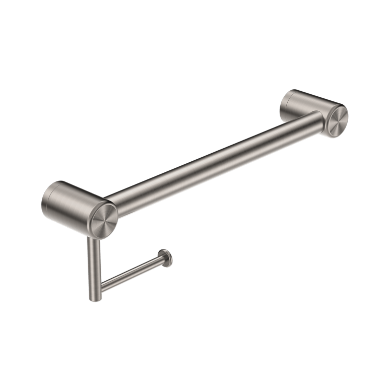 Nero Mecca Care 32mm Grab Rail With Toilet Roll Holder 450mm NRCR3218ABN Image of GrabRail SurfaceMount Nero MeccaCare ToiletRollHolder