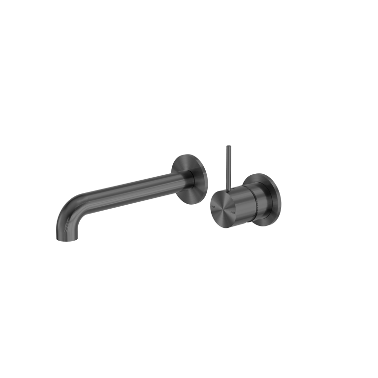 Nero Mecca Wall Basin Bath Mixer Separate Back Plate Handle Up 120mm 160mm 185mm 230mm 260mm NR221910D120GM Image of MixerSet Wall Nero Mecca Basin Bath Split HandleUp