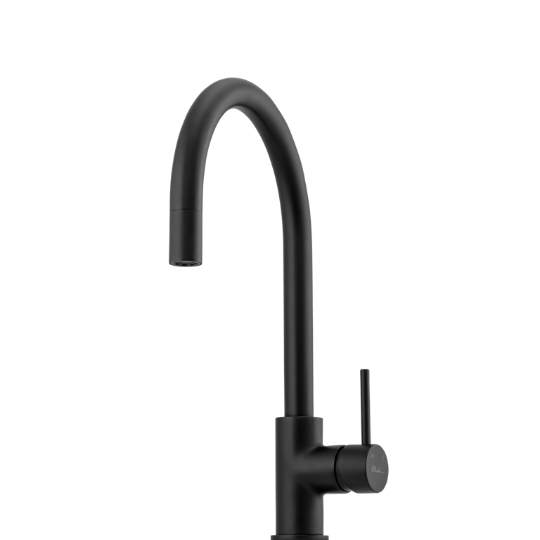 Venice-Matte-Black-Pull-Out-Goose-Neck-Mixer-Oliveri.png Image of Mixer Basin Oliveri Venice GooseNeck PullOutSpray