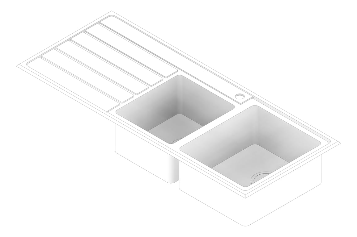 3D Documentation Image of Sink Kitchen Oliveri Apollo OneAndThreeQuarterBowl Topmount Drainer RHS