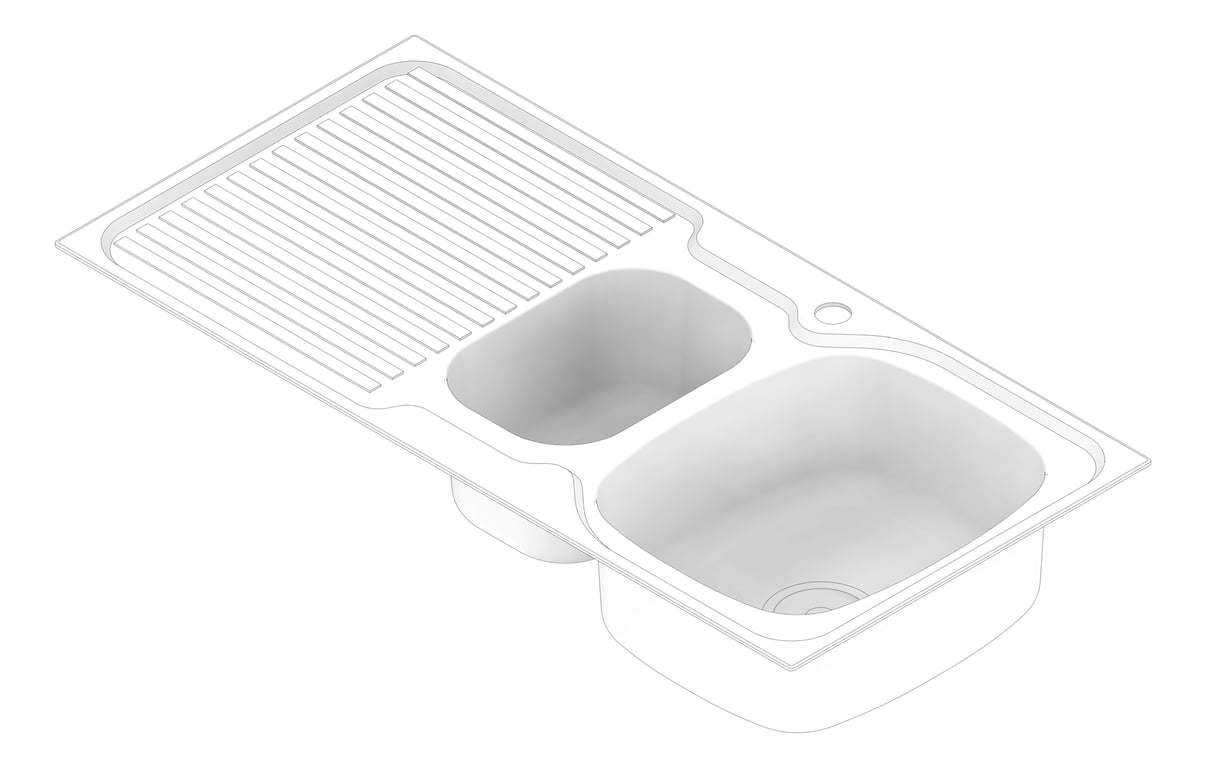 3D Documentation Image of Sink Kitchen Oliveri Endeavour OneAndHalfBowl Drainer RHS