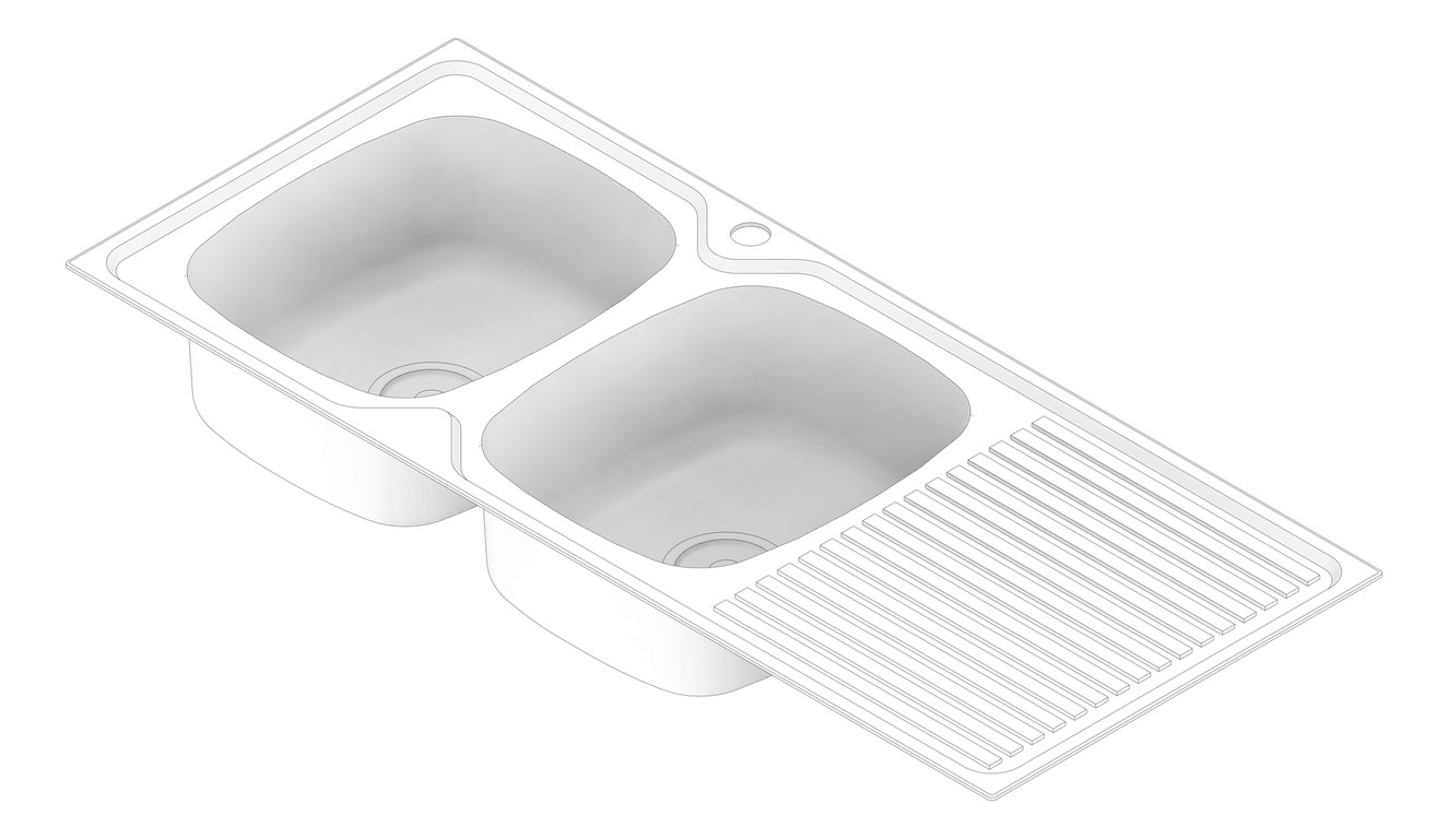 3D Documentation Image of Sink Kitchen Oliveri ProjectSinks DoubleBowl Drainer LHS