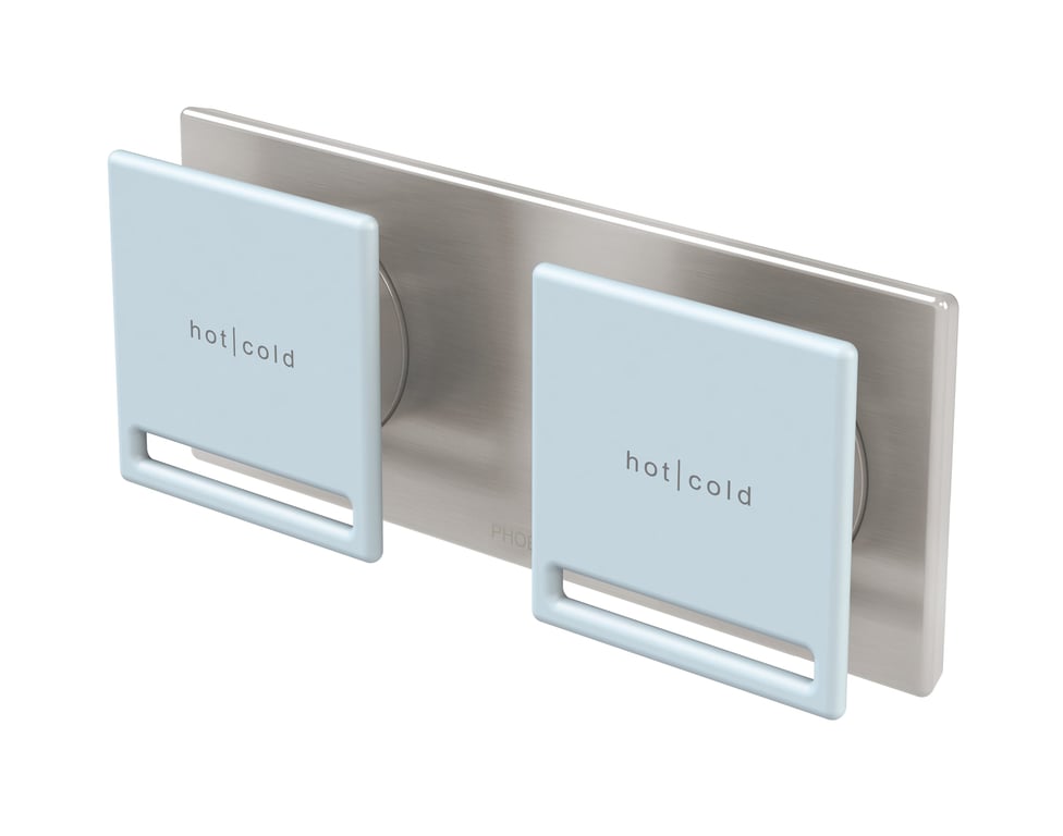 116-7923-40 Zimi Twin Shower Wall Mixer - Powder Blue Image of MixerTap Wall Phoenix Zimi Twin