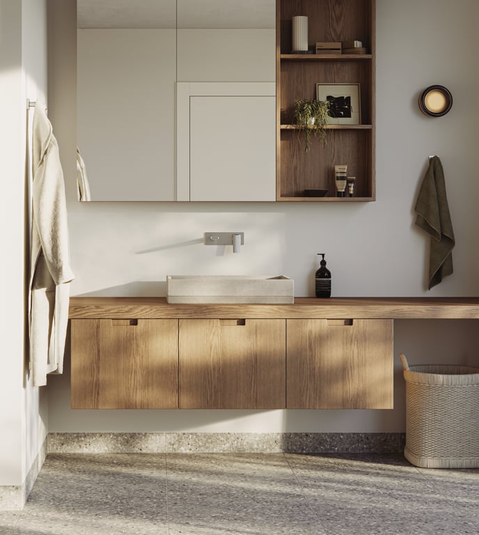 128-7810-51 128-8400-51 Phoenix Enviro316 Collection Lifestyle Crop1 RGB Image of MixerSet Wall Phoenix Enviro316 Basin Bath 200mm