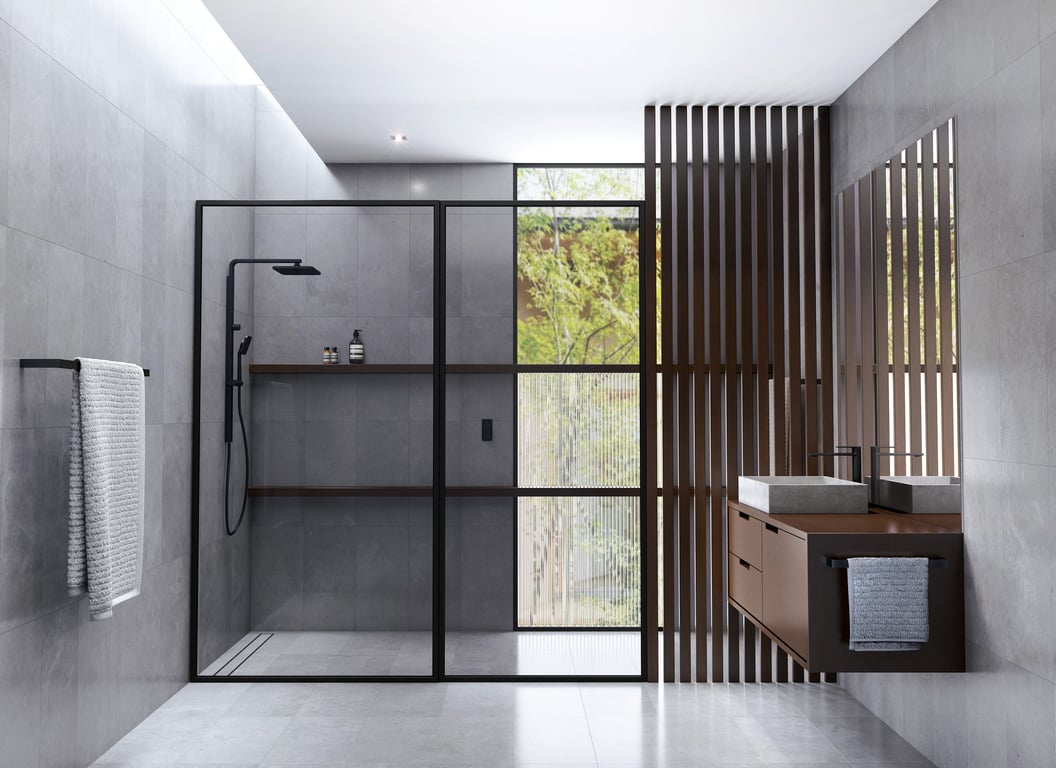 607-6500-10 118-7900-10 Phoenix NX Orli Twin Shower and Teel Lifestyle 2 RGB Image of Shower Twin Phoenix NXOrli