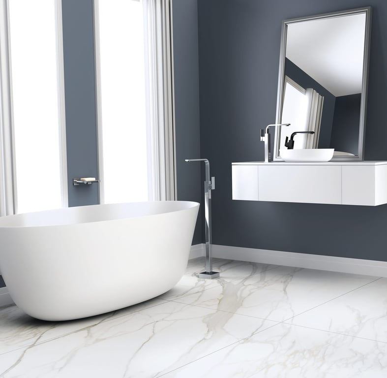 RA745CHR RA790CHR Phoenix Radii Floor Mounted Bath Mixer and Vessel Mixer Lifestyle RGB Image of Mixer Vessel Phoenix Radii