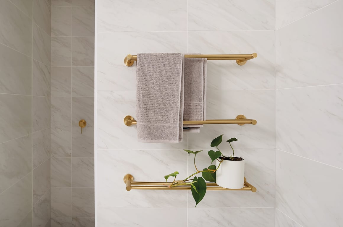 RA813-12 Phoenix Radii Double Towel Rail 600mm Hero RGB Image of TowelRail Double Phoenix Radii 600 RoundPlate