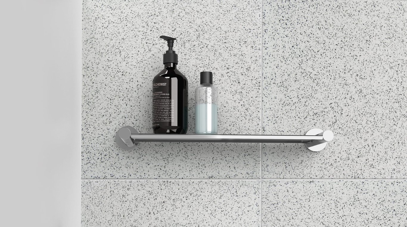 RA886CHR Phoenix Radii Shower Shelf Round Plate Hero RGB Image of Shelf Shower Phoenix Radii