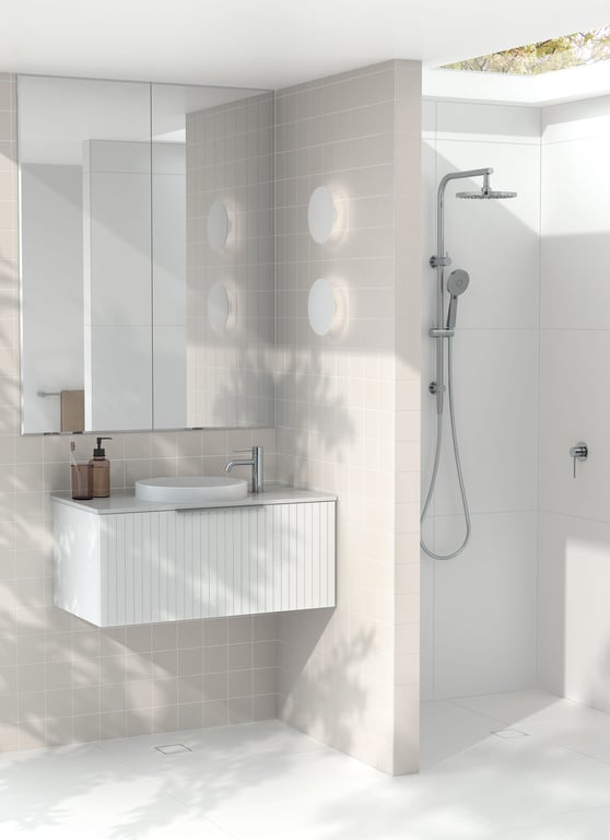 VS7701-00 VS780 CHR VS6500-00 Vivid Slimline Basin Mixer Curved Outlet Lifestyle RGB Image of Mixer Basin Phoenix VividSlimline Curved