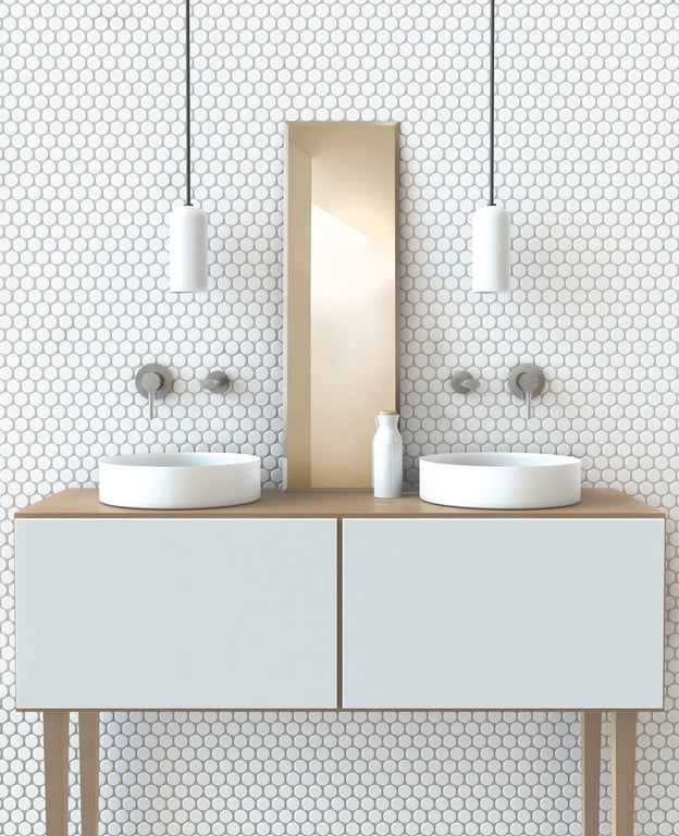 VV780-40 VV774-40 Phoenix Vivid Slimline Oval Wall Mixer and Wall Outlet Lifestyle RGB Image of MixerTap Wall Phoenix VividSlimlineOval