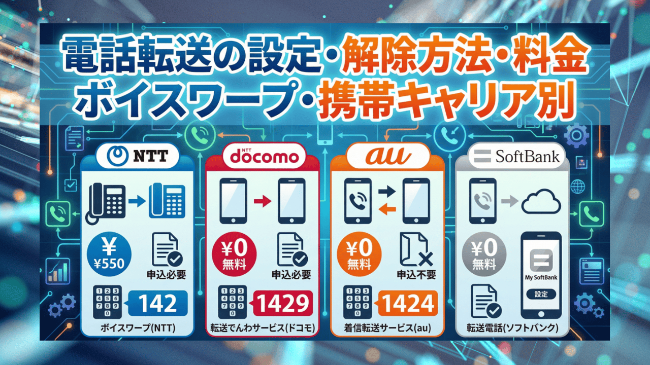 電話転送の設定・解除方法・料金 - ボイスワープ・携帯キャリア別