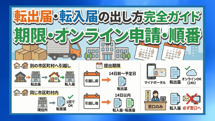 転出届・転入届の出し方完全ガイド — 期限・オンライン申請・順番