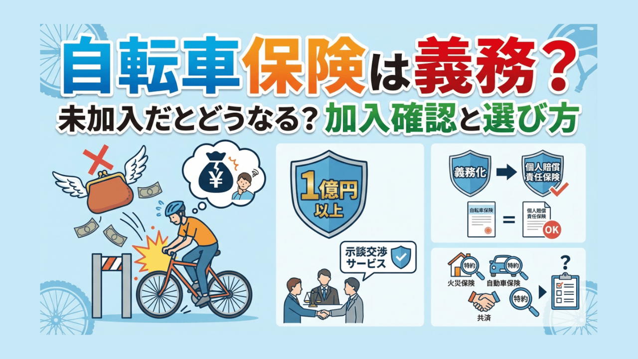 自転車保険は義務？未加入だとどうなる？加入確認と選び方