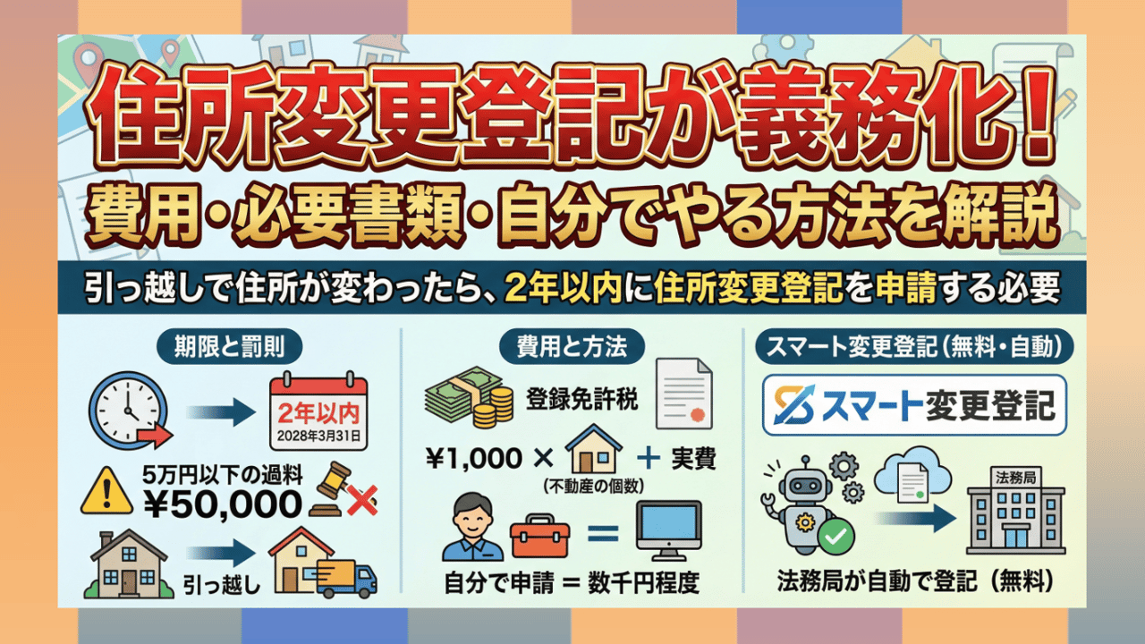住所変更登記が義務化！費用・必要書類・自分でやる方法を解説
