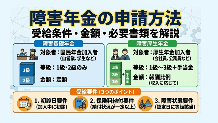 障害年金の申請方法 - 受給条件・金額・必要書類を解説