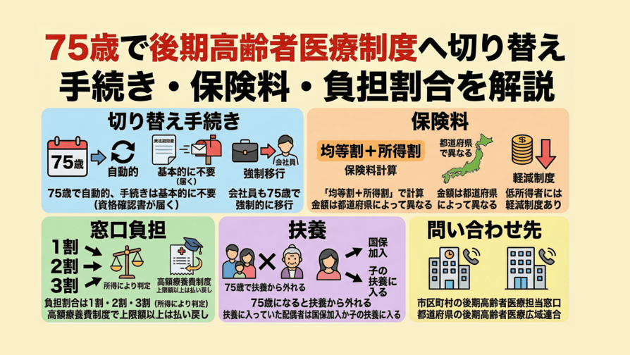 75歳で後期高齢者医療制度へ切り替え - 手続き・保険料・負担割合