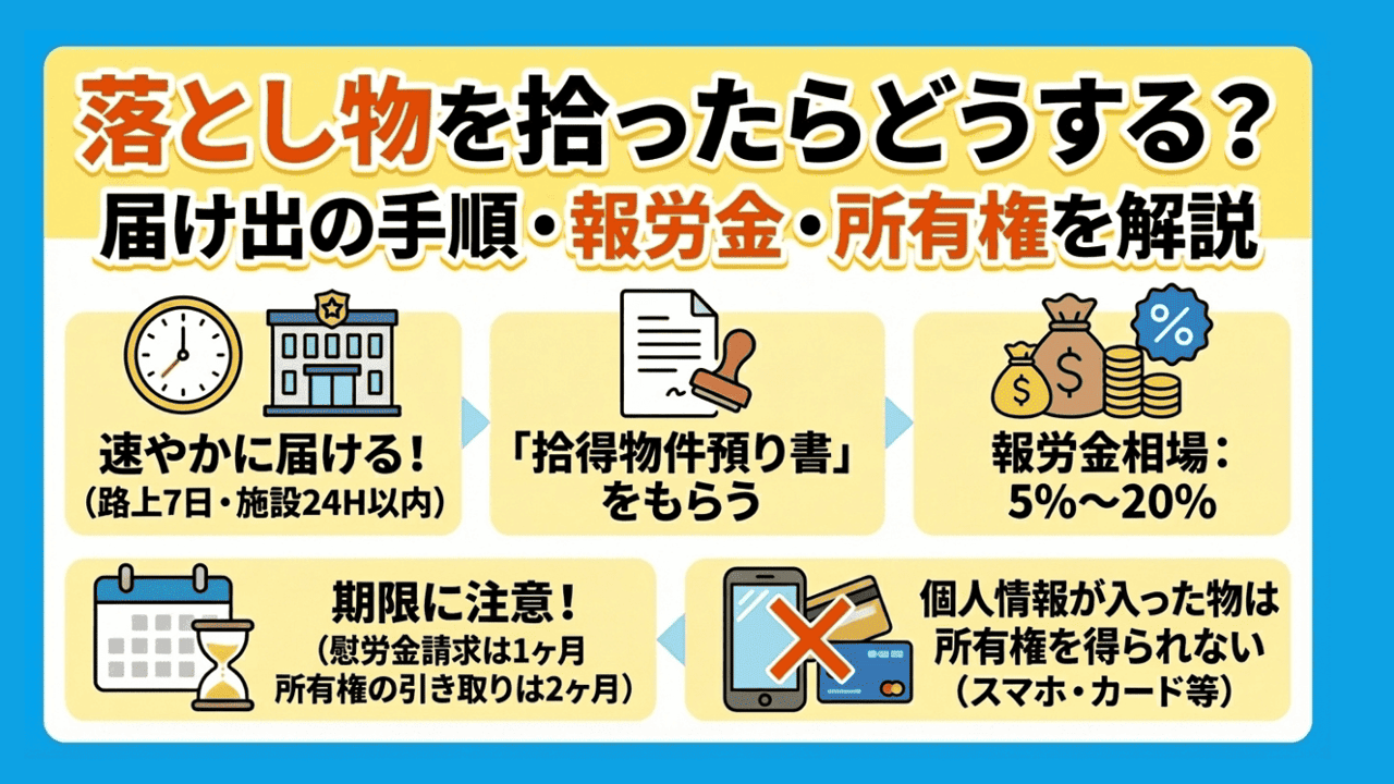 落とし物を拾ったら？届け出の手順・報労金(謝礼)・所有権を解説 