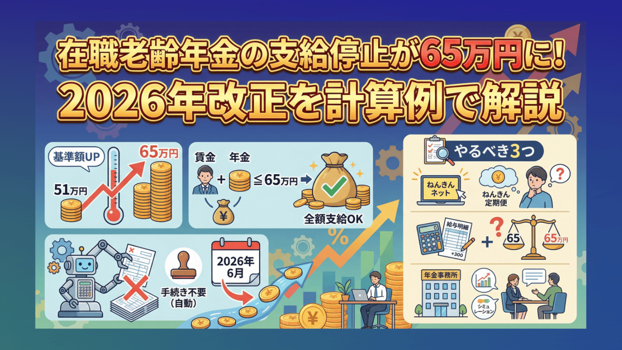 在職老齢年金の支給停止が65万円に！2026年改正を計算例で解説