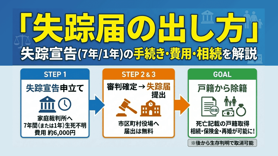 失踪届の出し方―失踪宣告(7年/1年)の手続き・費用・相続を解説