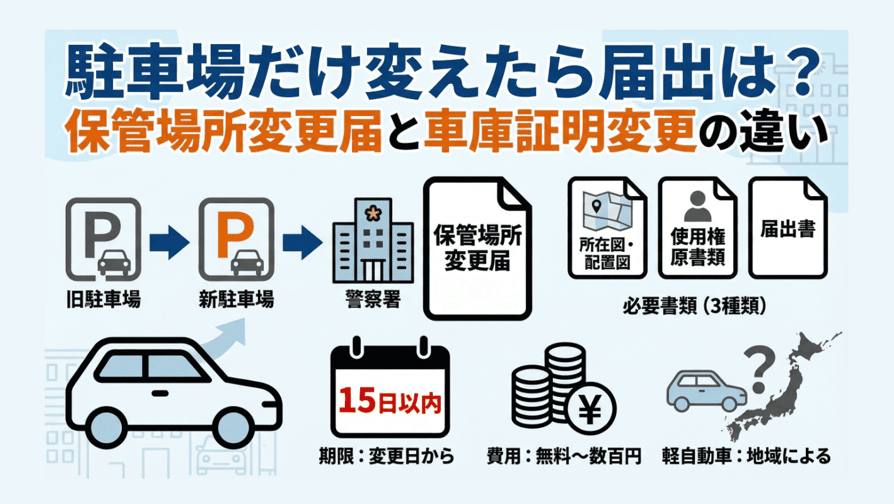 駐車場だけ変えたら届出は？保管場所変更届と車庫証明変更の違い