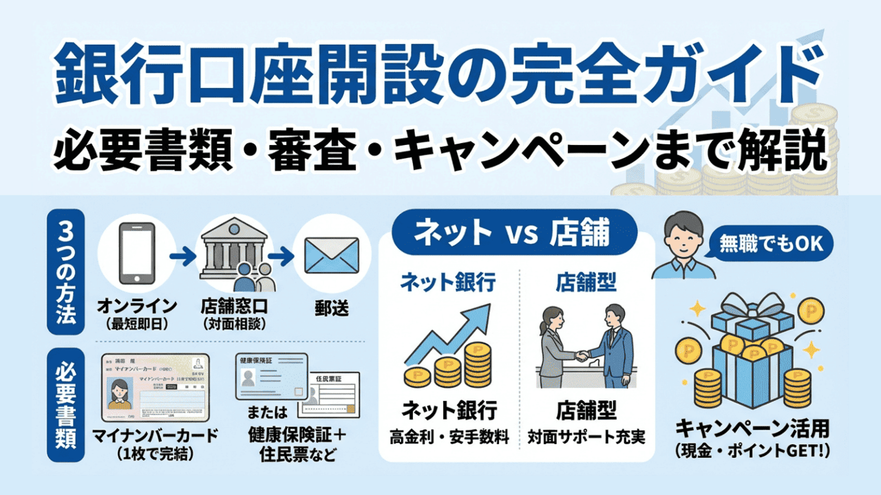 銀行口座開設の完全ガイドー必要書類・審査・キャンペーンまで解説 | 手続きプランナー