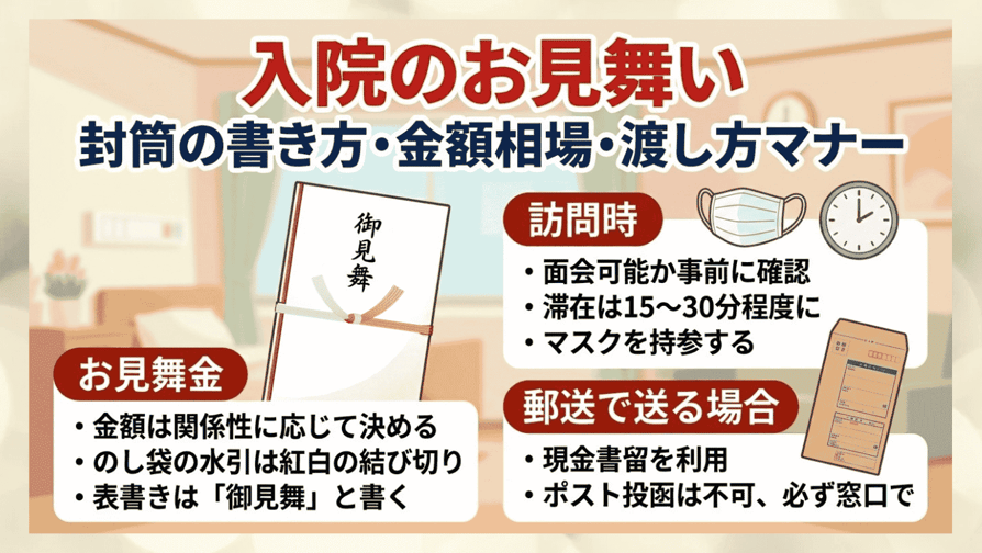 入院のお見舞い - 封筒の書き方・金額相場・渡し方マナー