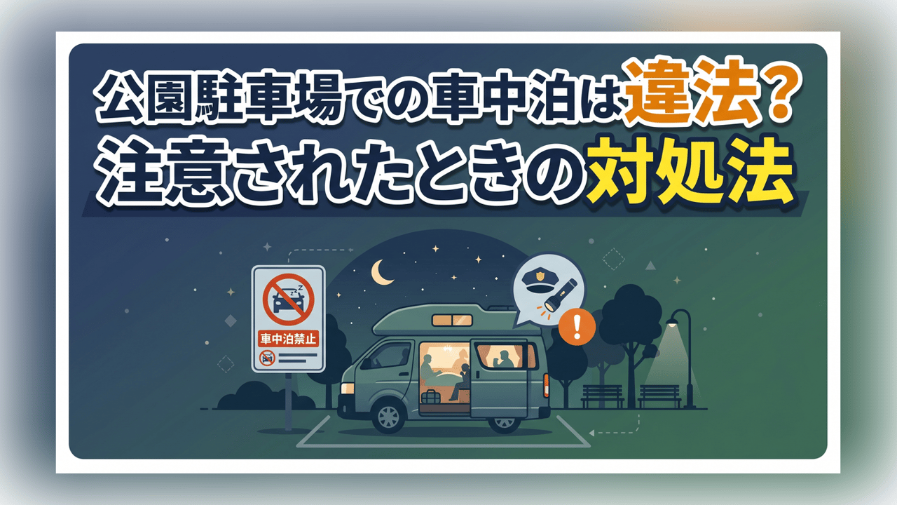 公園の駐車場で車中泊は違法？無断宿泊で注意された時の対処法