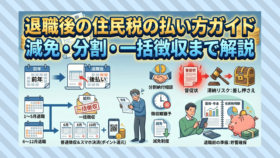 退職後の住民税の払い方ガイド〜減免・分割・一括徴収まで解説