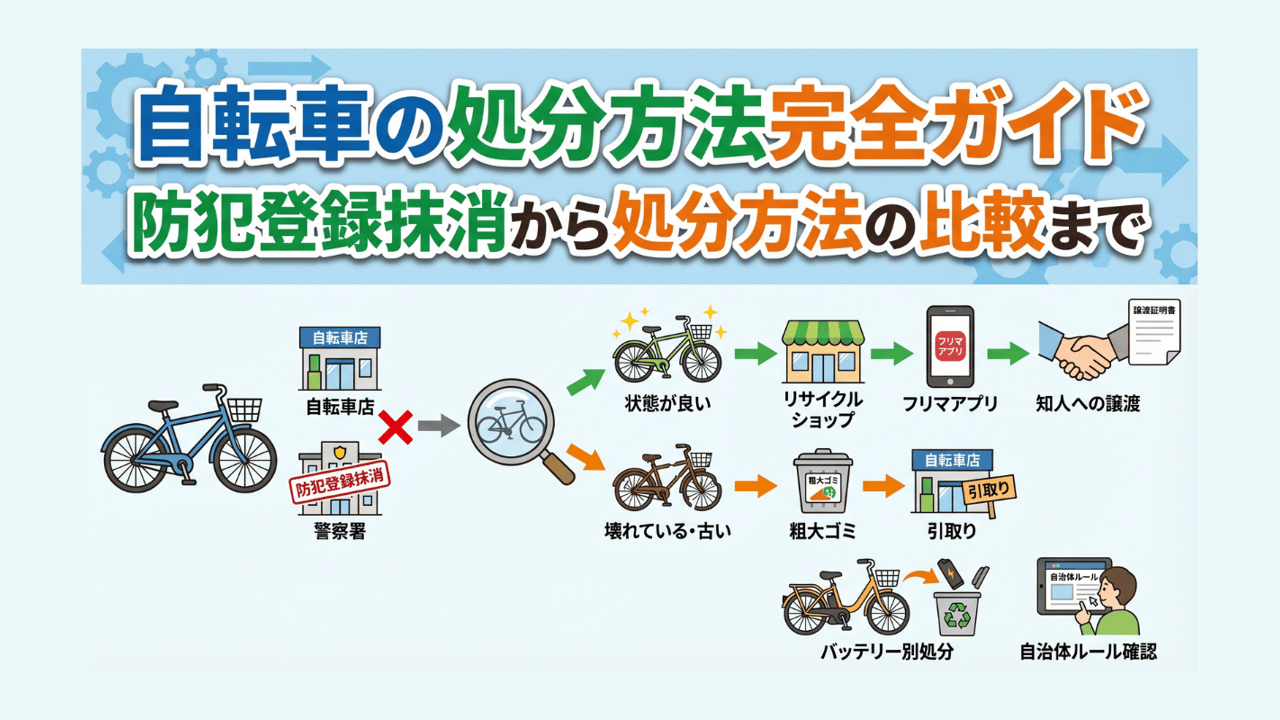 自転車の処分方法完全ガイド - 防犯登録抹消から処分方法の比較まで