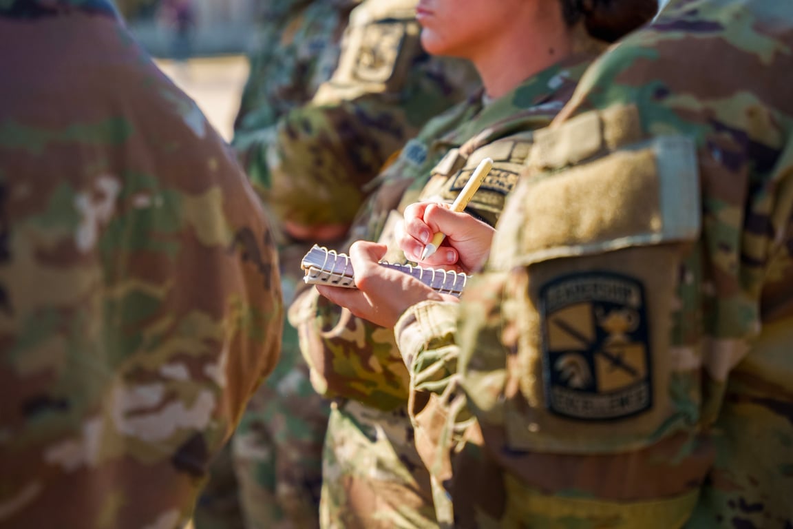 Army ROTC cadets in a military science class at the university level