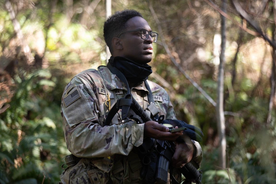 Army ROTC cadets conduct a field training exercise outdoors