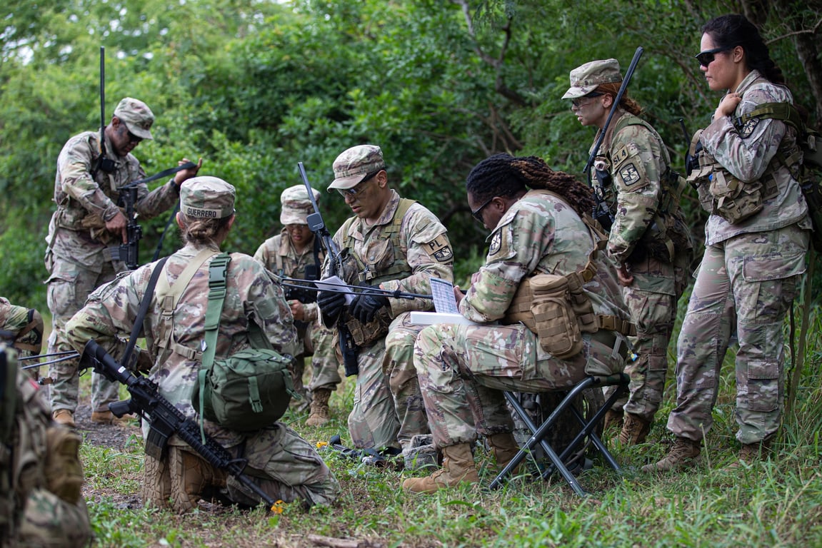 Army ROTC cadets train together during a physical and field readiness exercise