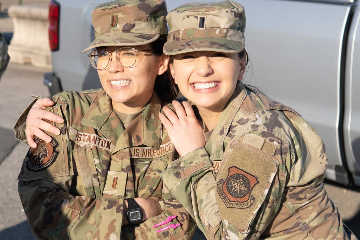 Two Air Force ROTC cadets at a multi-detachment training exercise at Pope Army Airfield