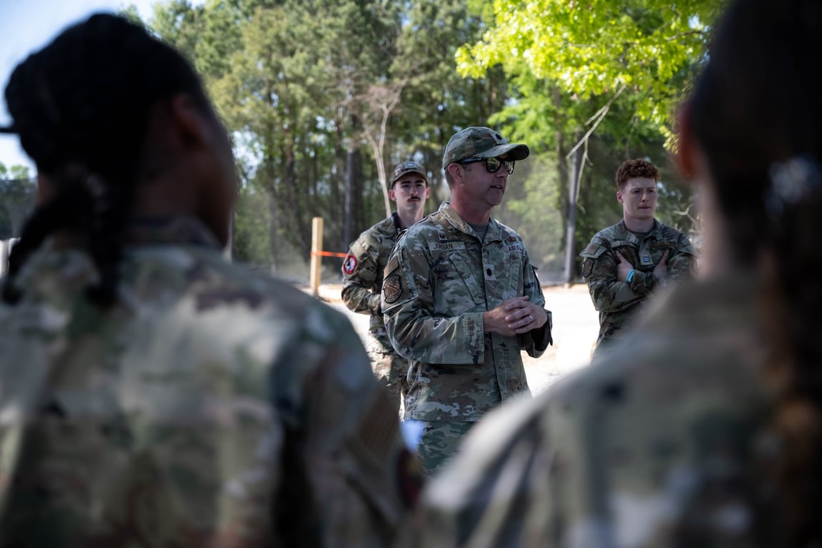 Air Force ROTC cadets gather during a multi-detachment training exercise
