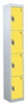 picture of QMP Tool Charging Locker - Solid Door - Standard Plug - 4 Compartment - Yellow - 1800H x 450W x 450D mm - [QM-BL1845454YSX]