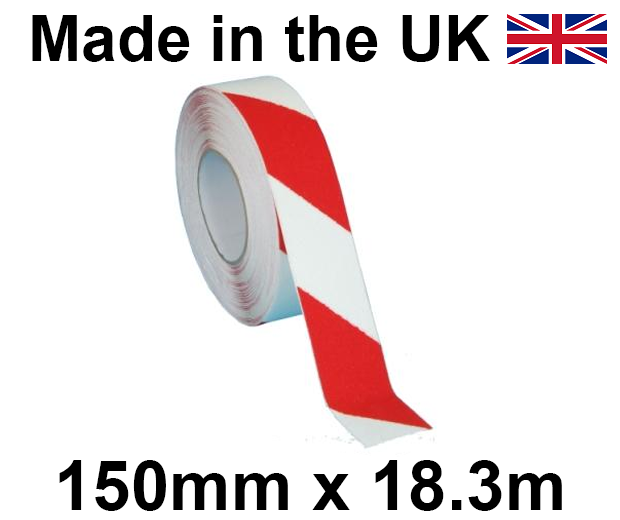 Red & White Anti-Slip Self Adhesive Hazard Tape - 150mm x 18.3m Roll - [HE-H3401Z-(R/W)-(150)]