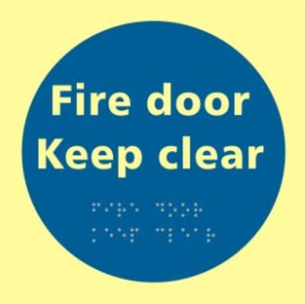 picture of Spectrum Fire Door Keep Clear – TaktylePh 150 x 150mm - SCXO-CI-TK0701BSIPH