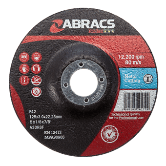 picture of Abracs Proflex 125mm x 3mm x 22mm DPC Metal Cutting Disc - A30S4BF Grade - Box of 25 - [ABR-PF12530DM]